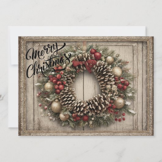 Kerstkrans gepersonaliseerd feestdagenkaart (Voorkant)