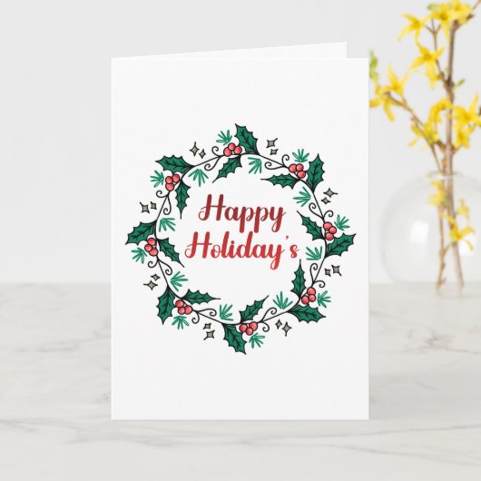 Kerstkrans gevouwen wenskaart kaart (Gele Bloem)