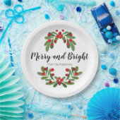 Kerstkrans Gezin Naam Script Merry and Bright Papieren Bordje (Feest)
