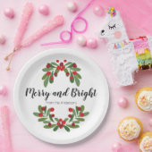 Kerstkrans Gezin Naam Script Merry and Bright Papieren Bordje (Feest)