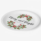 Kerstkrans Gezin Naam Script Merry and Bright Papieren Bordje (Gekanteld)