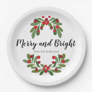 Kerstkrans Gezin Naam Script Merry and Bright Papieren Bordje