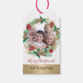 Kerstkrans Gol Peony Rozen Bloemenfoto Cadeaulabel (Voorkant)