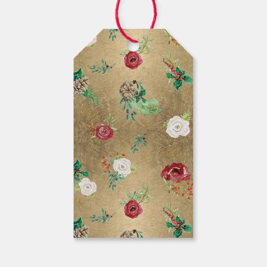 Kerstkrans Gol Peony Rozen Bloemenfoto Cadeaulabel (Achterkant)