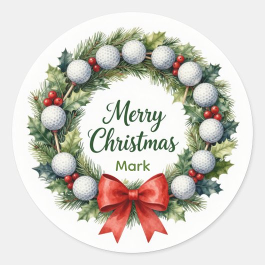 Kerstkrans Golf Ronde Sticker (Voorkant)