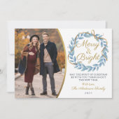 Kerstkrans goud glitters foto Merry and Bright Feestdagenkaart (Voorkant)