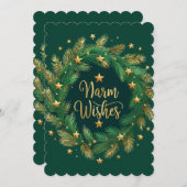 Kerstkrans & Gouden Sterren Feestdagenkaart (Voorkant / Achterkant)