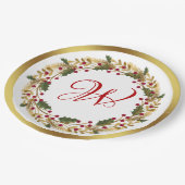 Kerstkrans Green Holly verlaat Red Berry Papieren Bordje (Gekanteld)