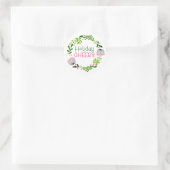 Kerstkrans groen blad Pink Ronde Sticker (Tas)