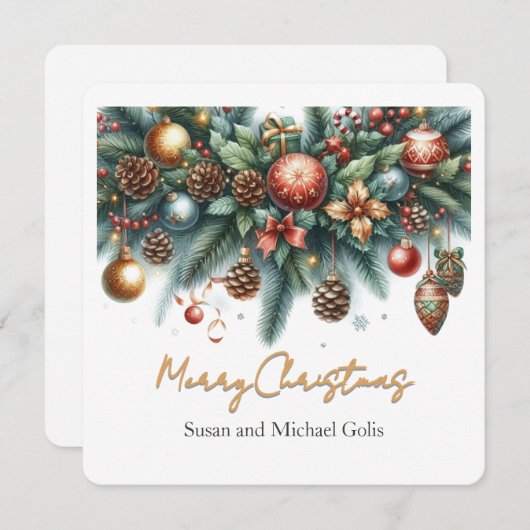 Kerstkrans Groen en Goud Feestdagenkaart (Voorkant / Achterkant)
