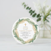 Kerstkrans groen goud folie doop kaart (Staand voorkant)