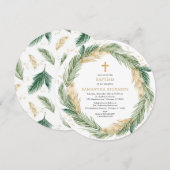 Kerstkrans groen goud folie doop kaart (Voorkant / Achterkant)