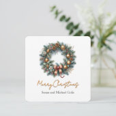 Kerstkrans groen met goud   feestdagenkaart (Staand voorkant)
