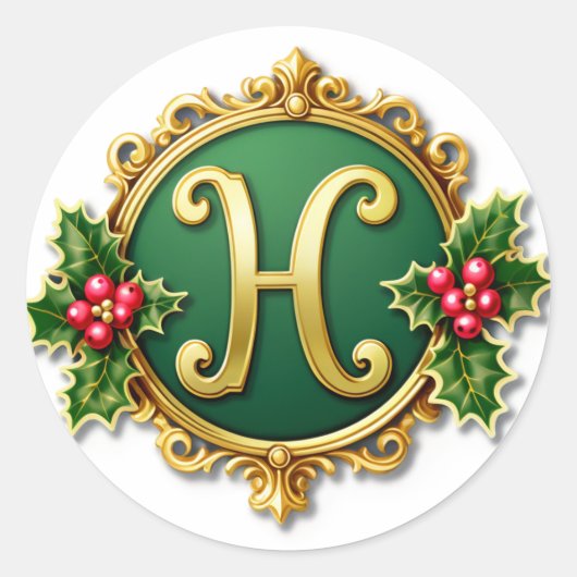 Kerstkrans H Monogram Ronde Sticker (Voorkant)