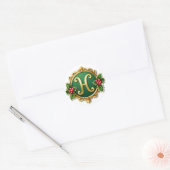 Kerstkrans H Monogram Ronde Sticker (Envelop)