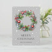 Kerstkrans Holly Berries Ornamenten Sterren Feestdagenkaart (Staand voorkant)