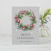 Kerstkrans Holly Berries Ornamenten Sterren Feestdagenkaart (Staand voorkant)