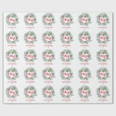 Kerstkrans Holly Berry Joy Feestdagen Monogram Cadeaupapier (Vlak)