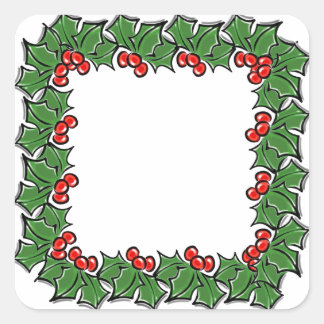 Kerstkrans holly bladeren rode bessen groen vierkante sticker