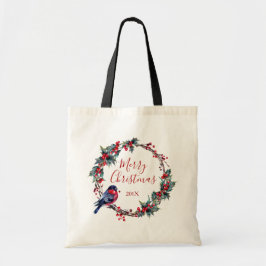 Kerstkrans Holly en goudvink Tote Bag