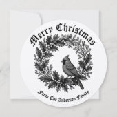 Kerstkrans Holly Mistletoe Bird Illustratie Feestdagenkaart (Voorkant)