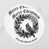 Kerstkrans Holly Mistletoe Bird Illustratie Feestdagenkaart (Voorkant / Achterkant)