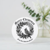 Kerstkrans Holly Mistletoe Bird Illustratie Feestdagenkaart (Staand voorkant)