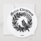 Kerstkrans Holly Mistletoe Bird Illustratie Feestdagenkaart (Achterkant)
