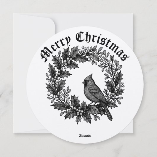 Kerstkrans Holly Mistletoe Bird Illustratie Feestdagenkaart (Achterkant)
