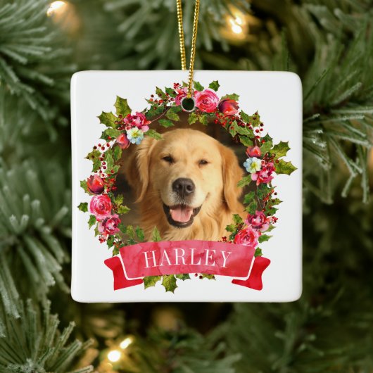 Kerstkrans Hond Foto Keramisch Ornament (Boom)
