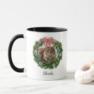 Kerstkrans Huisdier Foto Gepersonaliseerde Naam Mok