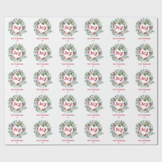 Kerstkrans Hulst Bes Kerstvreugde Initialen Cadeaupapier (Vlak)