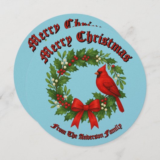 Kerstkrans Hulst Maretak Vogel Lint Feestdagenkaart (Voorkant / Achterkant)