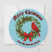 Kerstkrans Hulst Maretak Vogel Lint Feestdagenkaart (Voorkant)