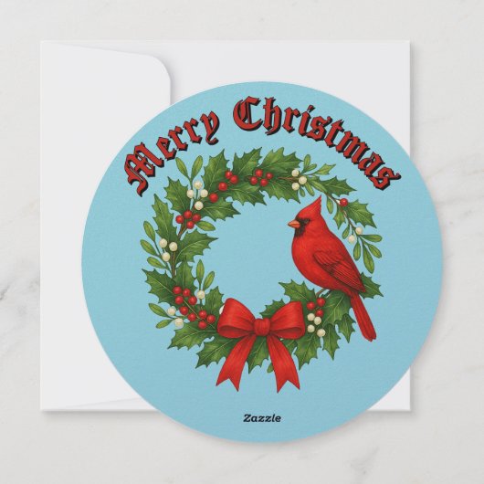 Kerstkrans Hulst Maretak Vogel Lint Feestdagenkaart (Achterkant)