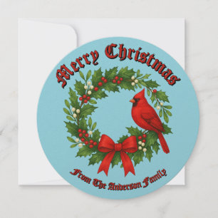 Kerstkrans Hulst Maretak Vogel Lint Feestdagenkaart