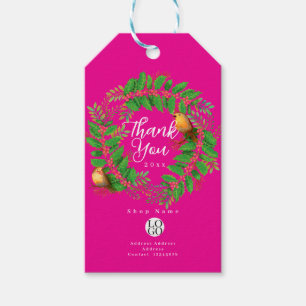 Kerstkrans Hulst Robin Vogel Logo Heet Roze Cadeaulabel