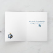 Kerstkrans in blauwe en gouden kaart voor zus (Binnen)