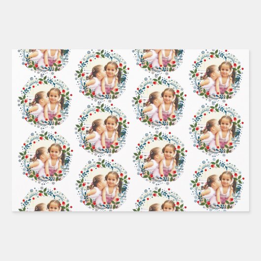 Kerstkrans in rood, blauw en paarse foto inpakpapier vel (Voorkant 2)