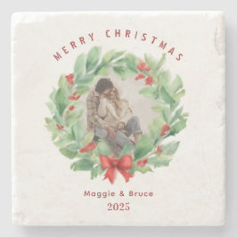 Kerstkrans in waterverf aangepaste foto stenen onderzetter