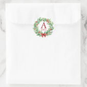 Kerstkrans in waterverf monogram en naam ronde sticker (Tas)