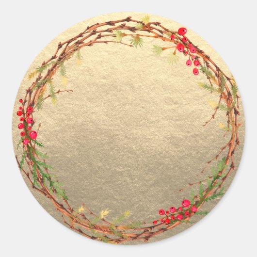 Kerstkrans Jam Kan Thuisgemaakte Gouden Mason Jar Ronde Sticker (Voorkant)