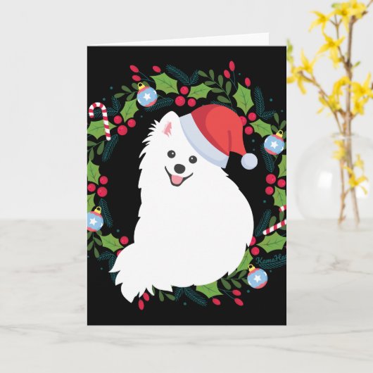 Kerstkrans Japanse Spitz-hond Kaart (Gele Bloem)