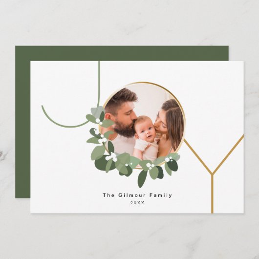 Kerstkrans JOY Aangepaste gezelfsfoto Vakantie Feestdagenkaart (Voorkant / Achterkant)