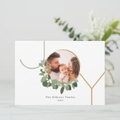 Kerstkrans JOY Aangepaste gezelfsfoto Vakantie Feestdagenkaart (Staand voorkant)