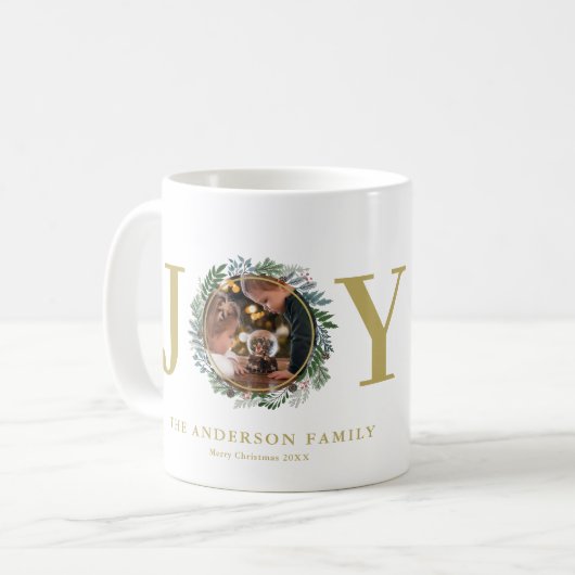 Kerstkrans "Joy" Foto Koffiemok (Voorkant links)