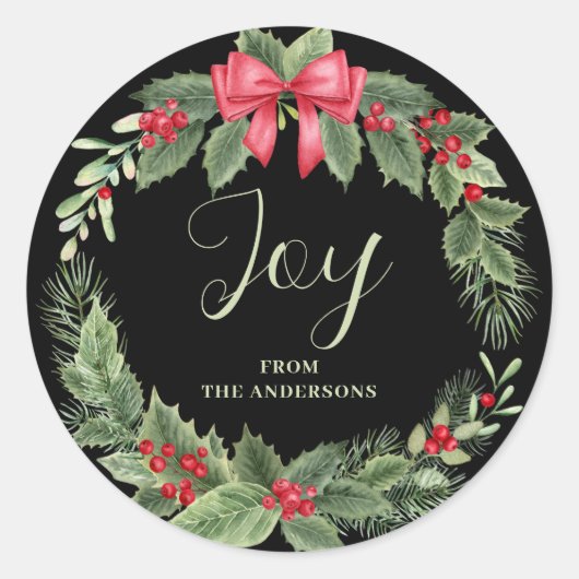Kerstkrans Joy Name Gift Label (Voorkant)