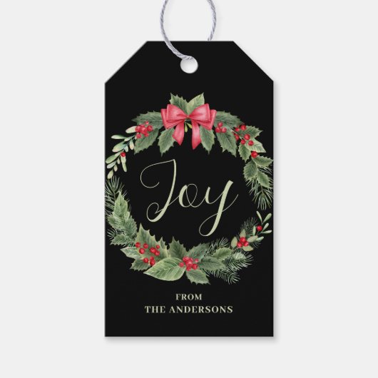 Kerstkrans Joy Name Gift Label Cadeaulabel (Voorkant)