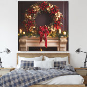 Kerstkrans, kaarsen en open haard canvas afdruk (Insitu (Slaapkamer))