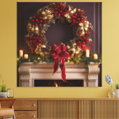 Kerstkrans, kaarsen en open haard canvas afdruk (Insitu (Woonkamer))
